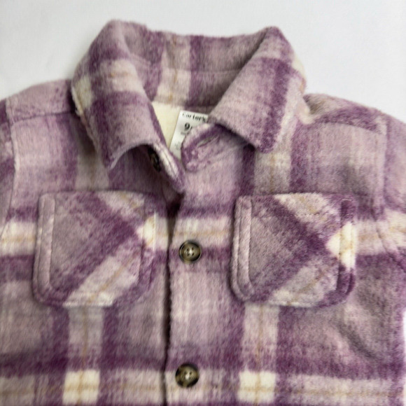 Carter's Plaid Sherpa Lined Shacket Girls Size 9 Months Purple Lavender - Picture 3 of 8